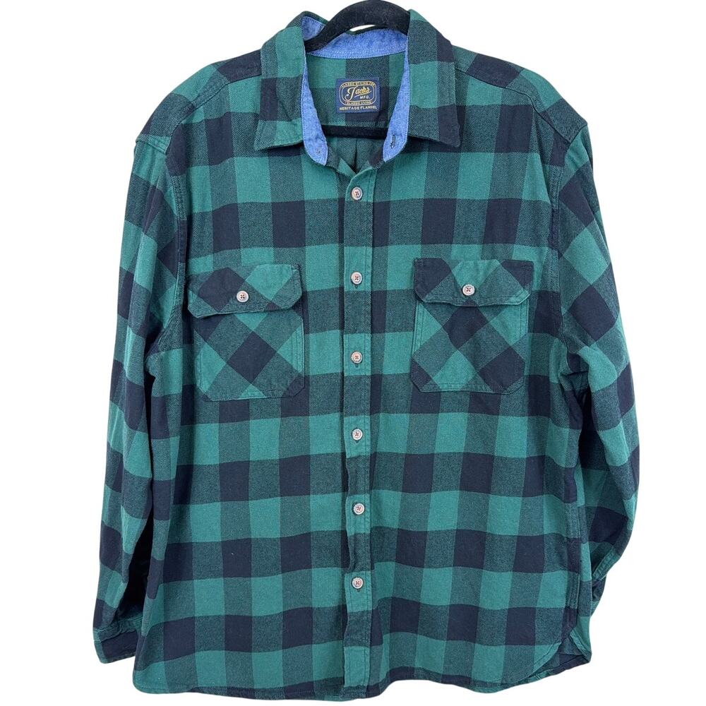 Jachs NY Heritage Flannel Green Black Plaid Button Down Shirt XXL